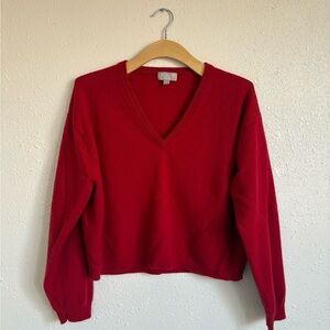 J. Crew Women's Cashmere Cropped Red V-Neck Sweater